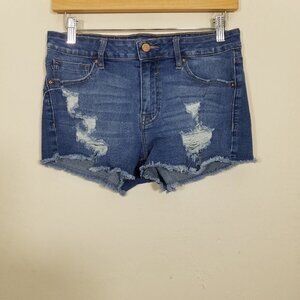 Vigoss Marley Mid Rise Distressed Stretch Jean Shorts Blue Size 27